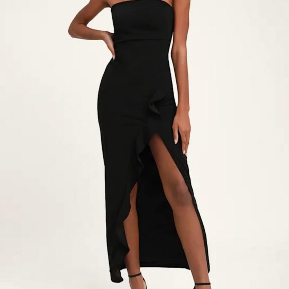 Lulus Elegant Black Strapless Evening Dress with High Split